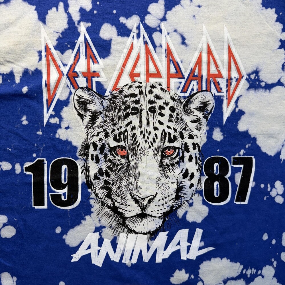 Def Leppard Shirt Mens XL Blue Tie Dye Animal 1987 Graphic Band Tee Music - Picture 2 of 7